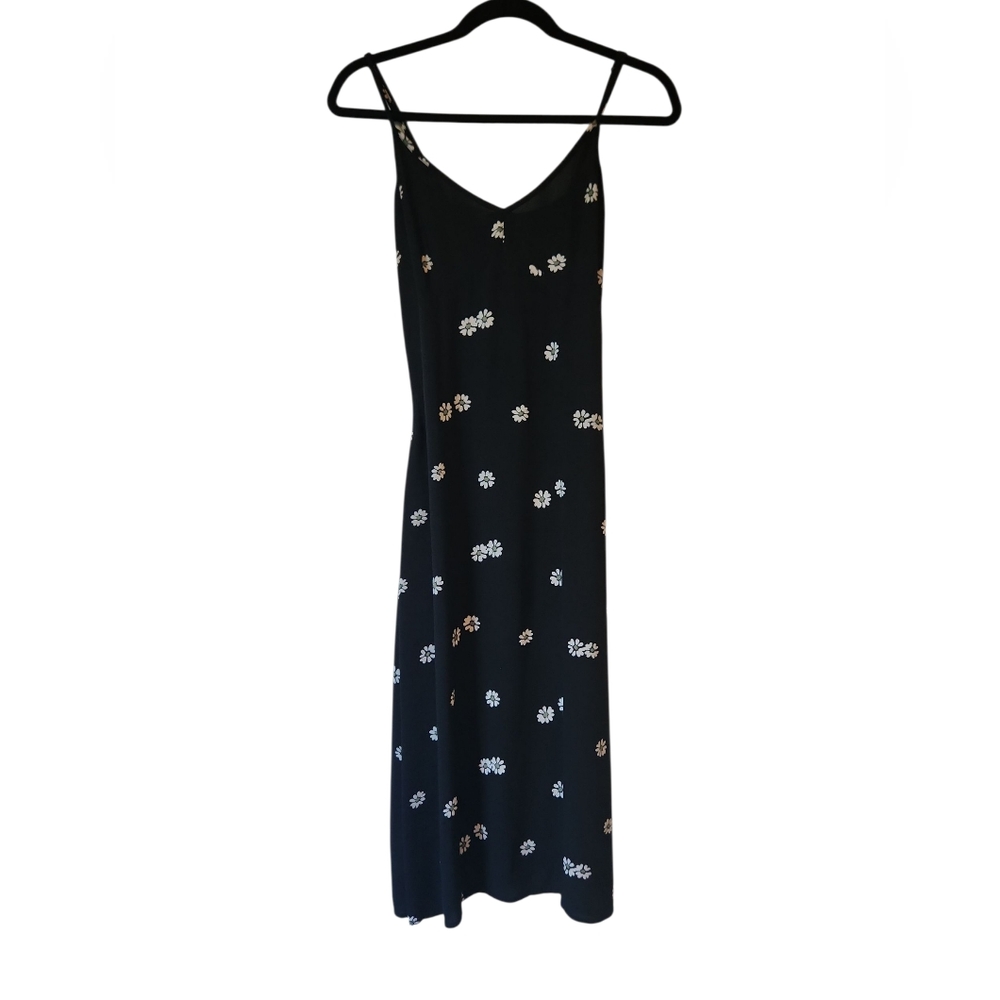 Free Assembly Women's Black Floral Print Daisy Maxi Midi Slip Dress Size XS